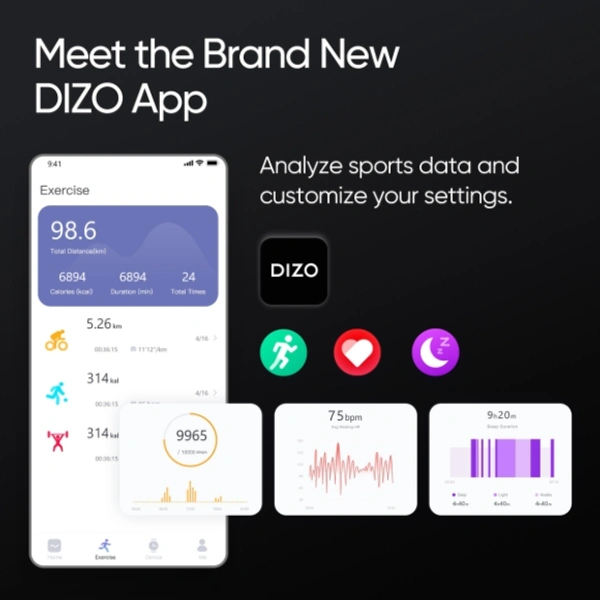 DIZO (Realme) DIZO Watch 2 (by realme TechLife) - 4.3cm (1.69" inches), Black, Blue, Grey, Pink, White